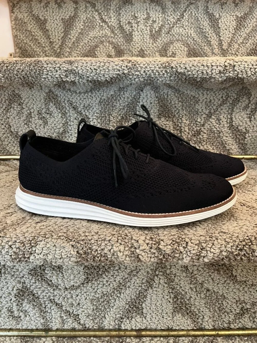EUC Cole Haan Original Grand Wingtip Oxford Shoes in Black Knit Size 9.5 M
